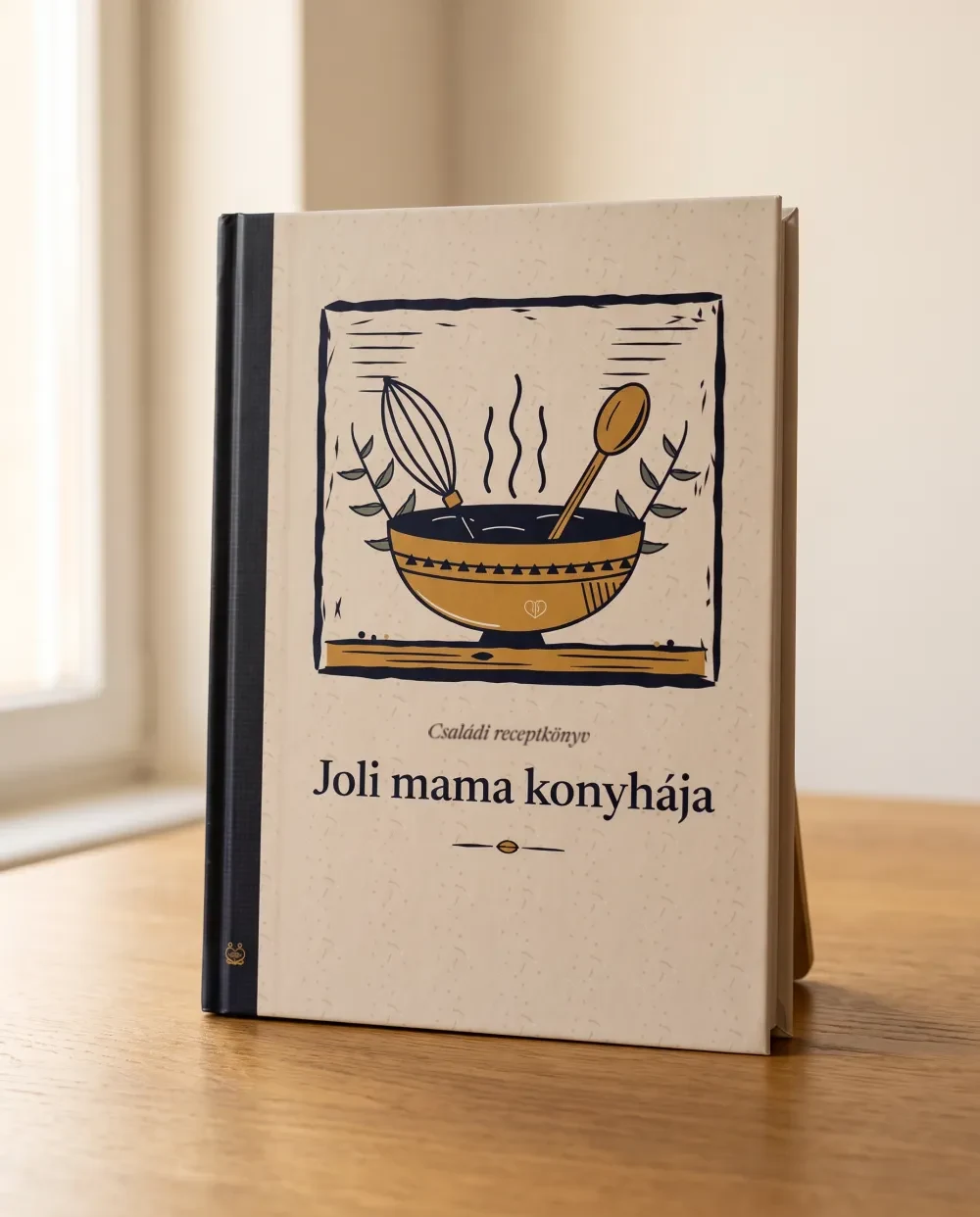 A Családi receptkönyv keménytáblás, A5-ös borítója: Joli mama konyhája